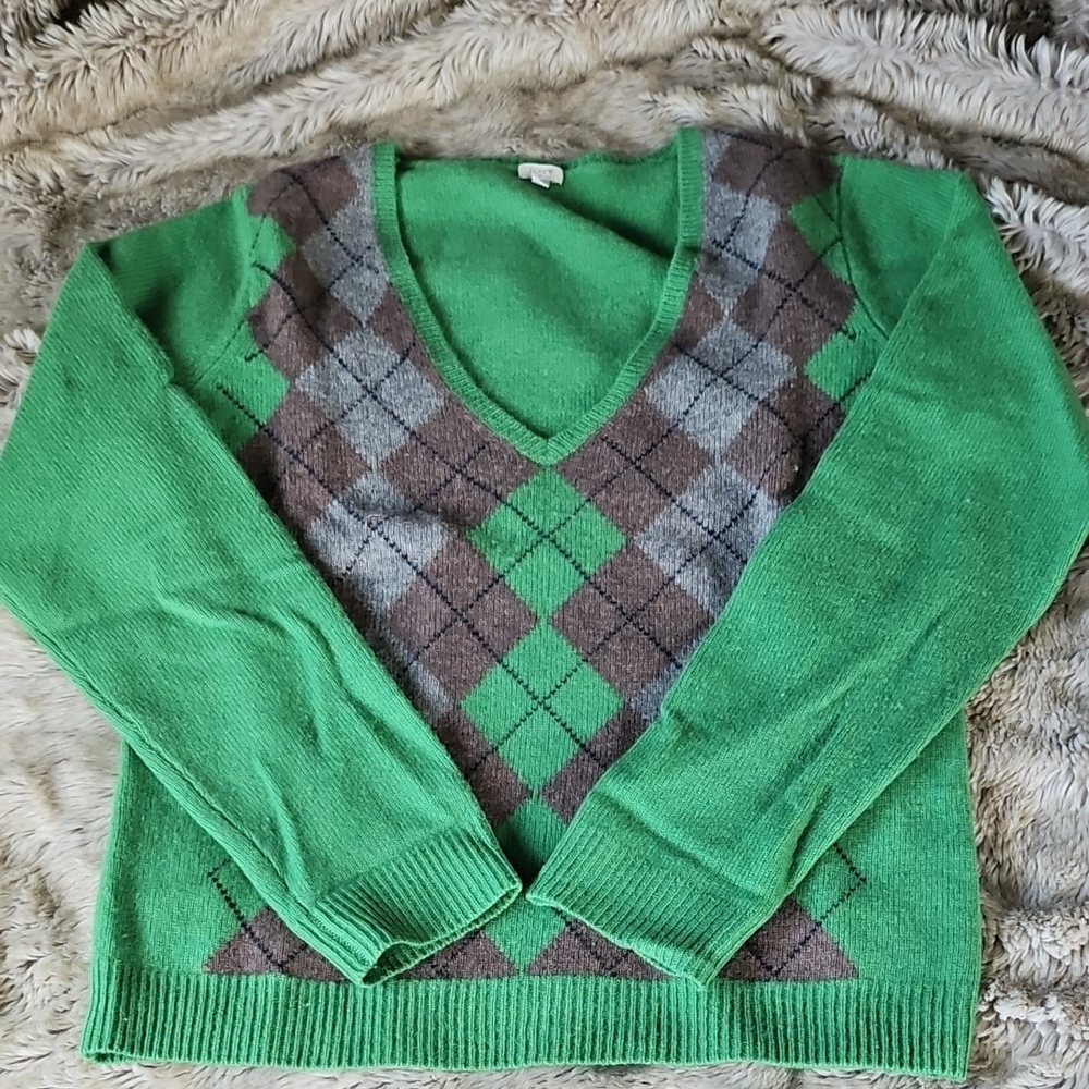Green Argyle V-Neck Sweater